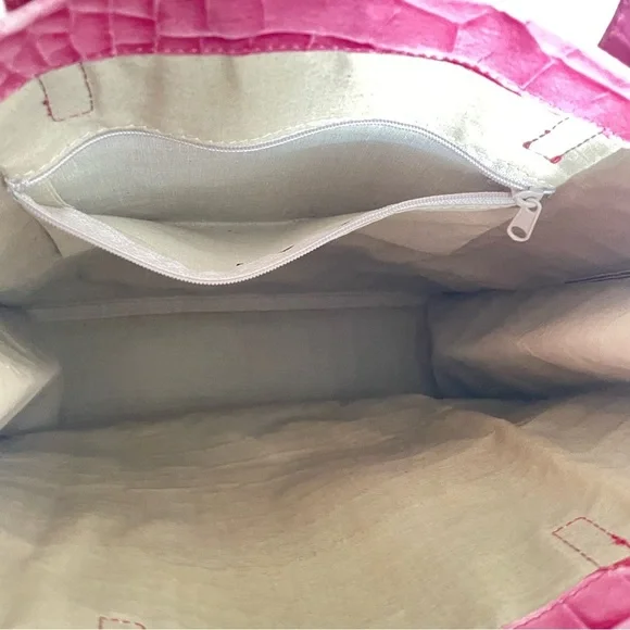 PINK CROCO EMBOSSED VINYL SHOULDER TOTE BAG HANDBAG - Picture 5 of 16